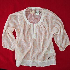 NWT Hollister Women Y2K Chiffon Relax Summer V Neck Top Blouse Floral Vintage